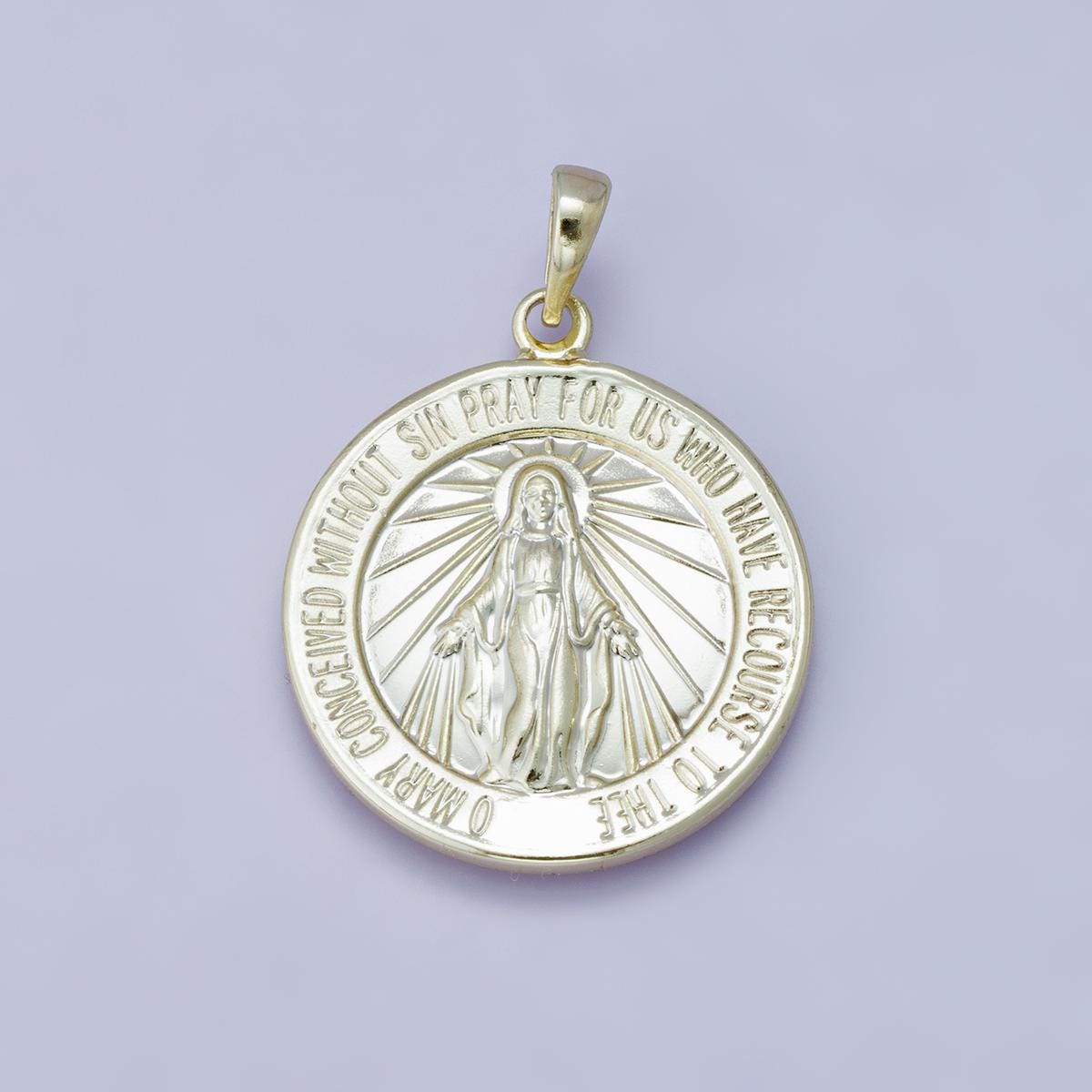 14k, 18k, 24k Gold Filled 29mm Miraculous Medal Pendant Blessed Virgin Mary Round Medallion Religious Jewelry Catholic Necklace | H-00450
