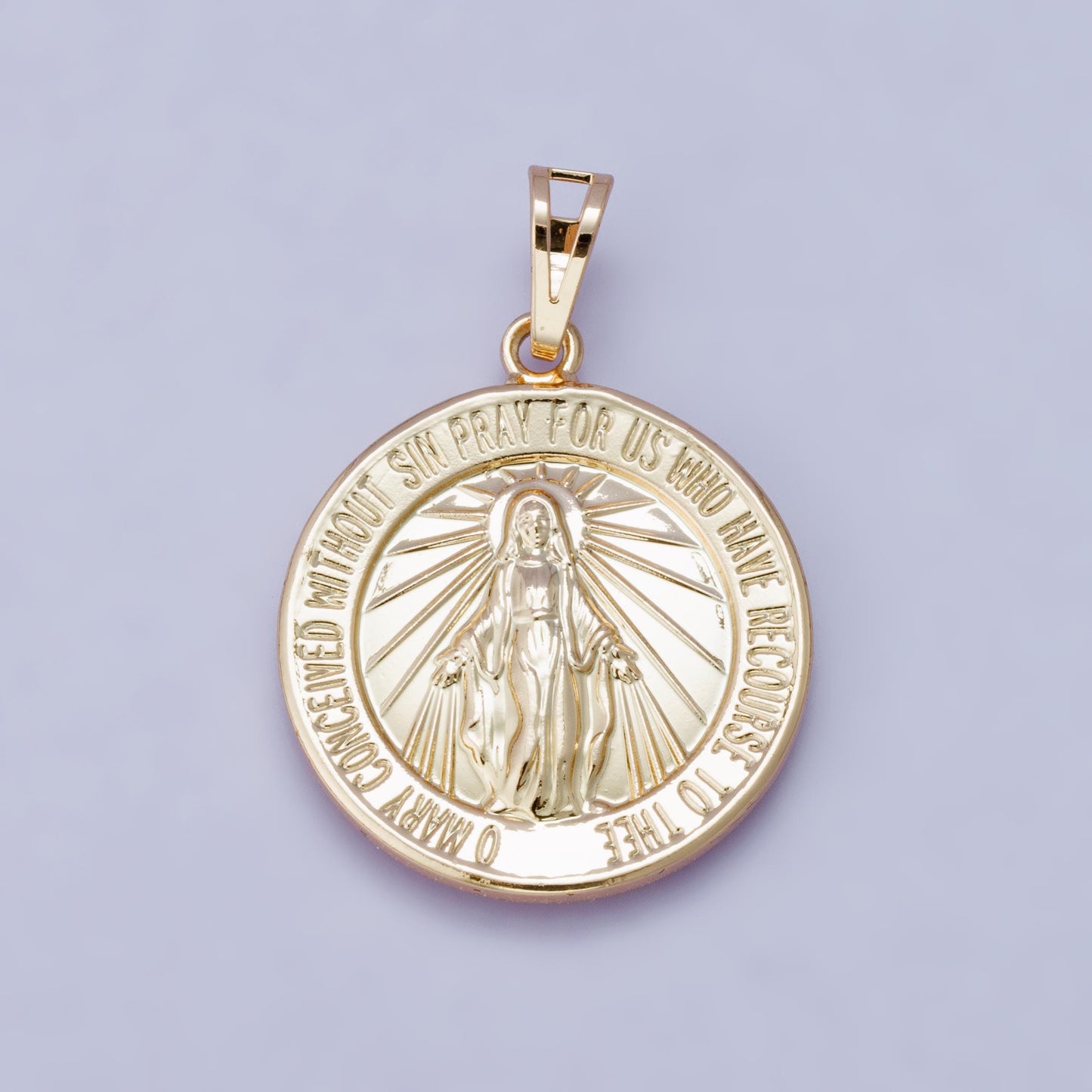 14k, 18k, 24k Gold Filled 29mm Miraculous Medal Pendant Blessed Virgin Mary Round Medallion Religious Jewelry Catholic Necklace | H-00450