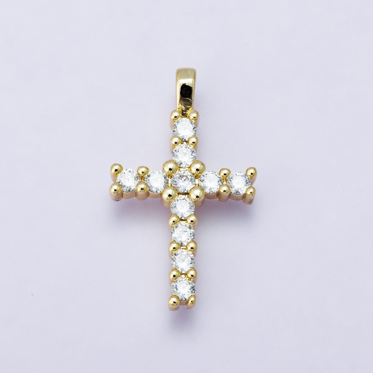 Dainty CZ Cross Pendant 24mm Gold, Rose Gold, and Silver Micro Pave CZ Religious Charm Christian Jewelry Baptism Confirmation Gift | H-00230
