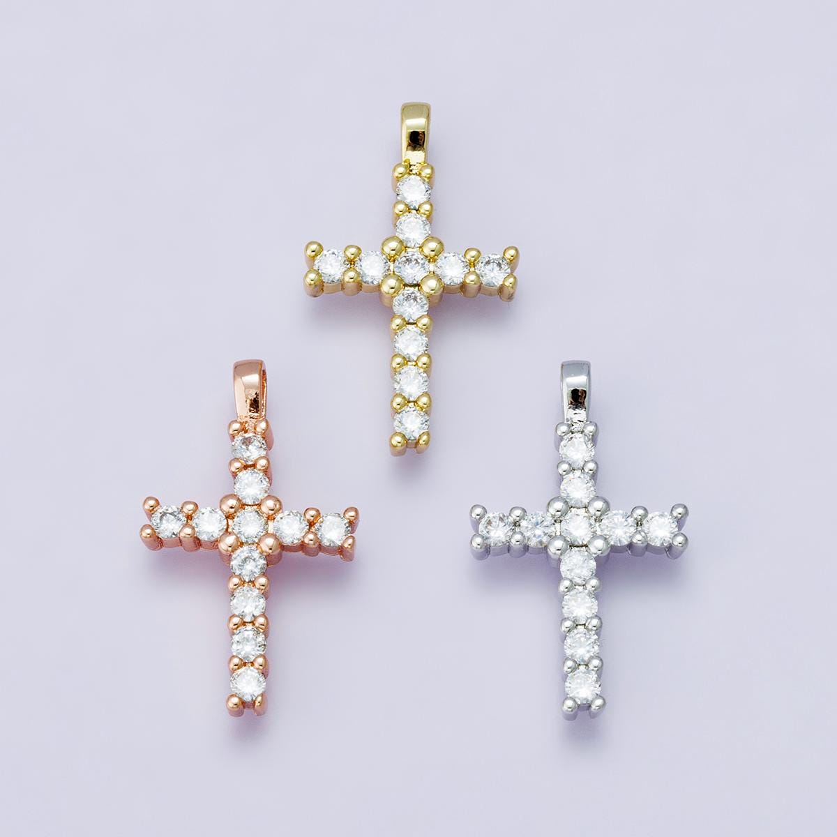 Dainty CZ Cross Pendant 24mm Gold, Rose Gold, and Silver Micro Pave CZ Religious Charm Christian Jewelry Baptism Confirmation Gift | H-00230