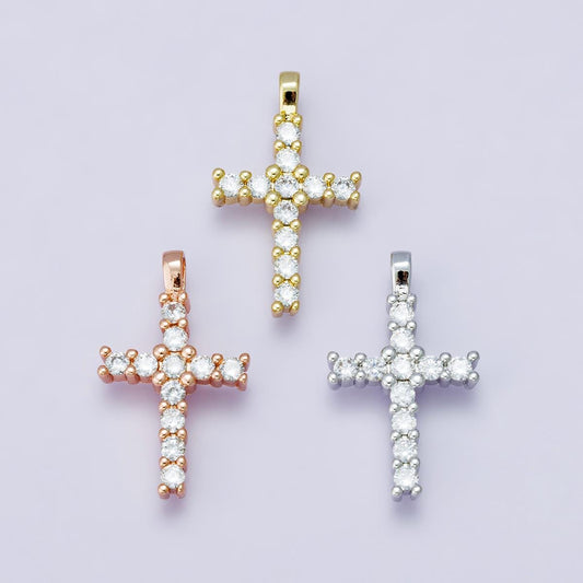 Dainty CZ Cross Pendant 24mm Gold, Rose Gold, and Silver Micro Pave CZ Religious Charm Christian Jewelry Baptism Confirmation Gift | H-00230