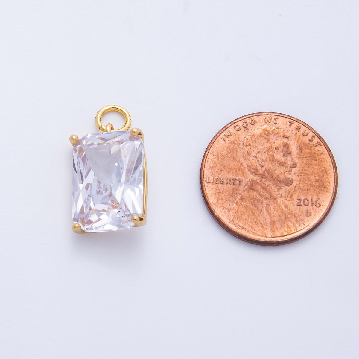 16K Gold & Silver Emerald Cut Birthstone Charm 16.5mm Rectangle Crystal Charm DIY Jewelry Making Supply for custom Necklace | CHARMS-00294