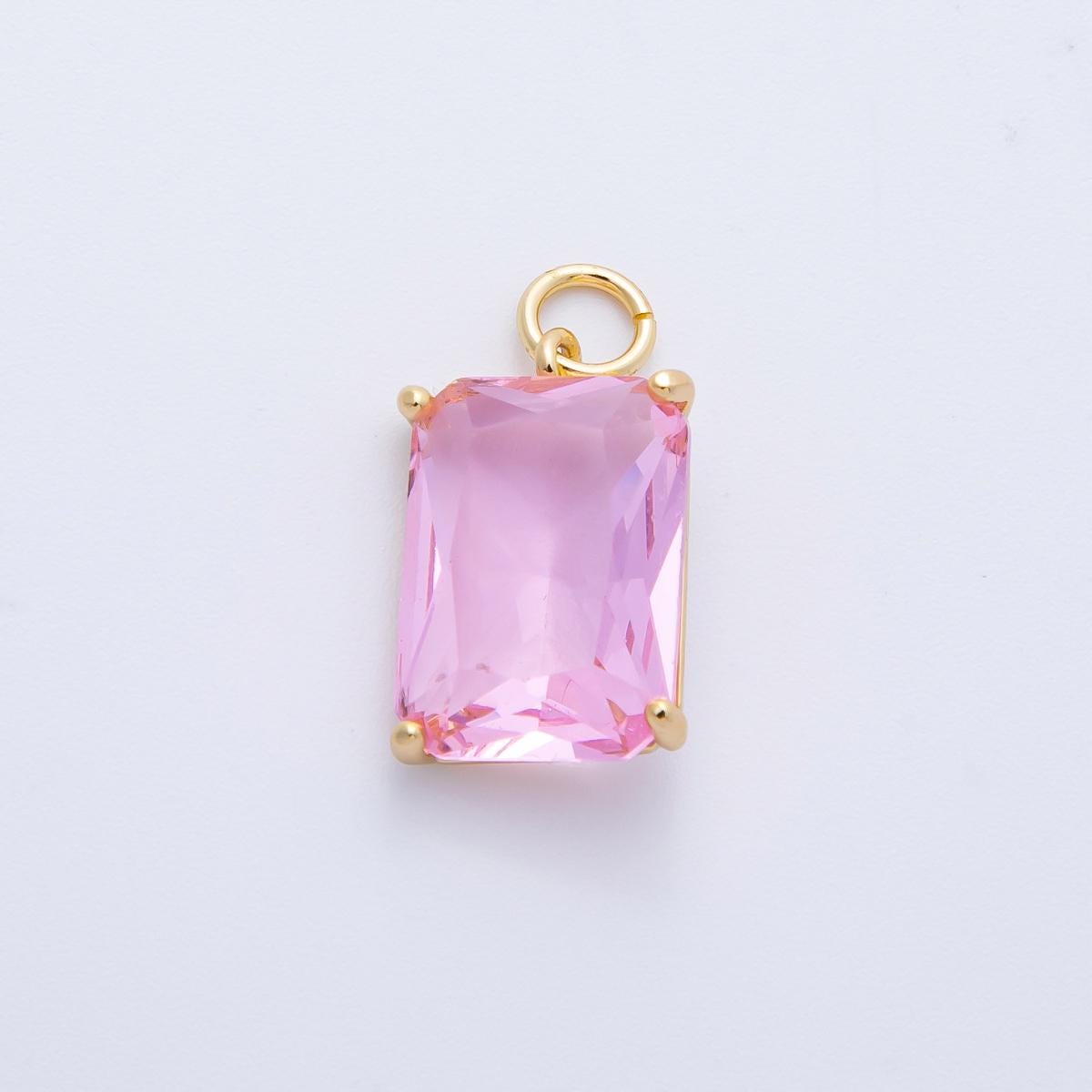16K Gold & Silver Emerald Cut Birthstone Charm 16.5mm Rectangle Crystal Charm DIY Jewelry Making Supply for custom Necklace | CHARMS-00294