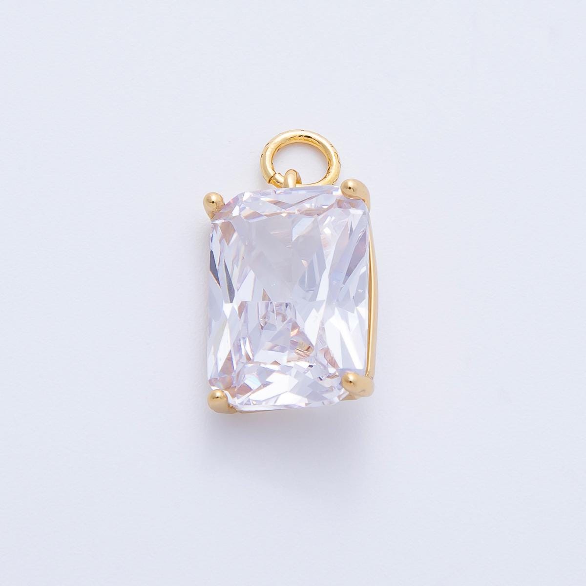 16K Gold & Silver Emerald Cut Birthstone Charm 16.5mm Rectangle Crystal Charm DIY Jewelry Making Supply for custom Necklace | CHARMS-00294