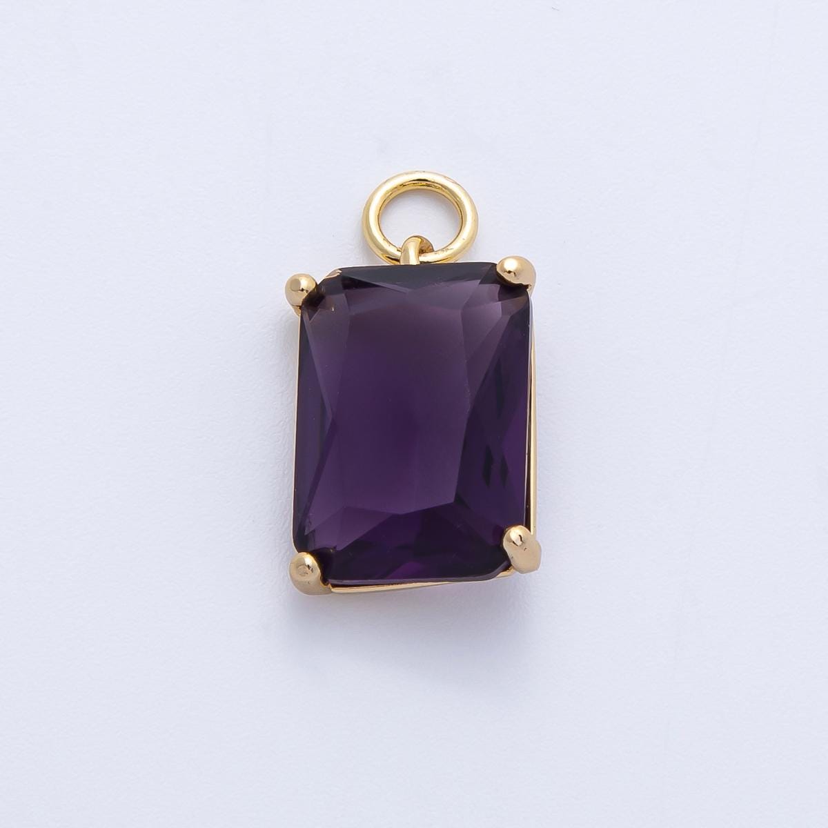 16K Gold & Silver Emerald Cut Birthstone Charm 16.5mm Rectangle Crystal Charm DIY Jewelry Making Supply for custom Necklace | CHARMS-00294