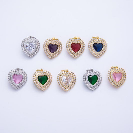18k Gold Filled & Silver Dainty Heart Birthstone Charm Sparkle Micro Pave CZ Halo Pendant Personalized Valentine's Gift Her | CHARMS-00303