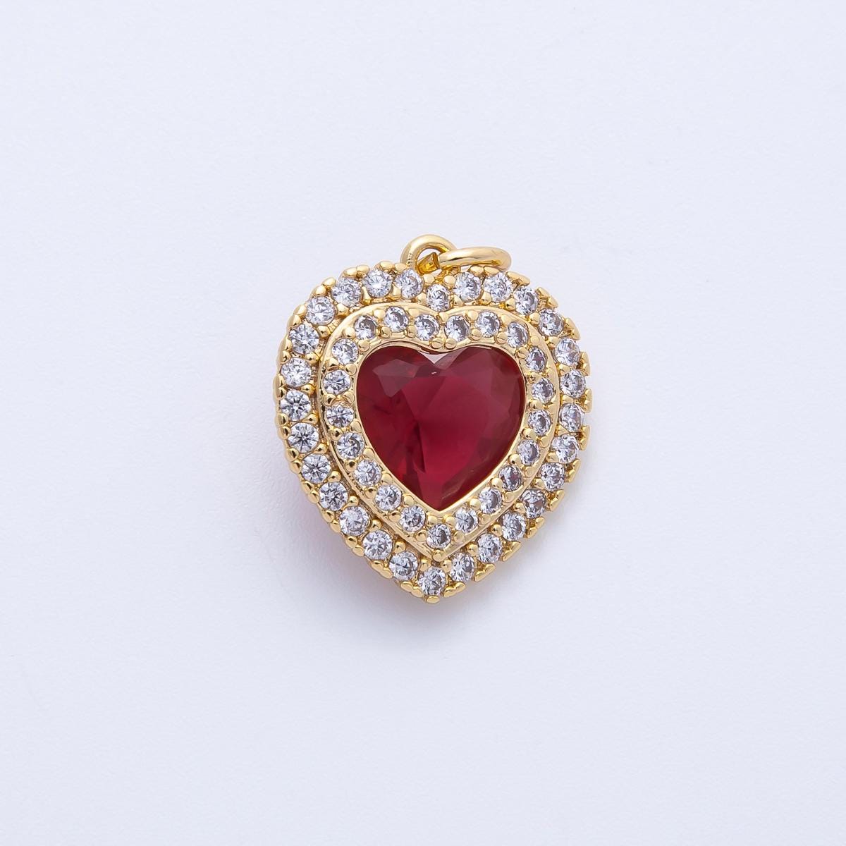 18k Gold Filled & Silver Dainty Heart Birthstone Charm Sparkle Micro Pave CZ Halo Pendant Personalized Valentine's Gift Her | CHARMS-00303