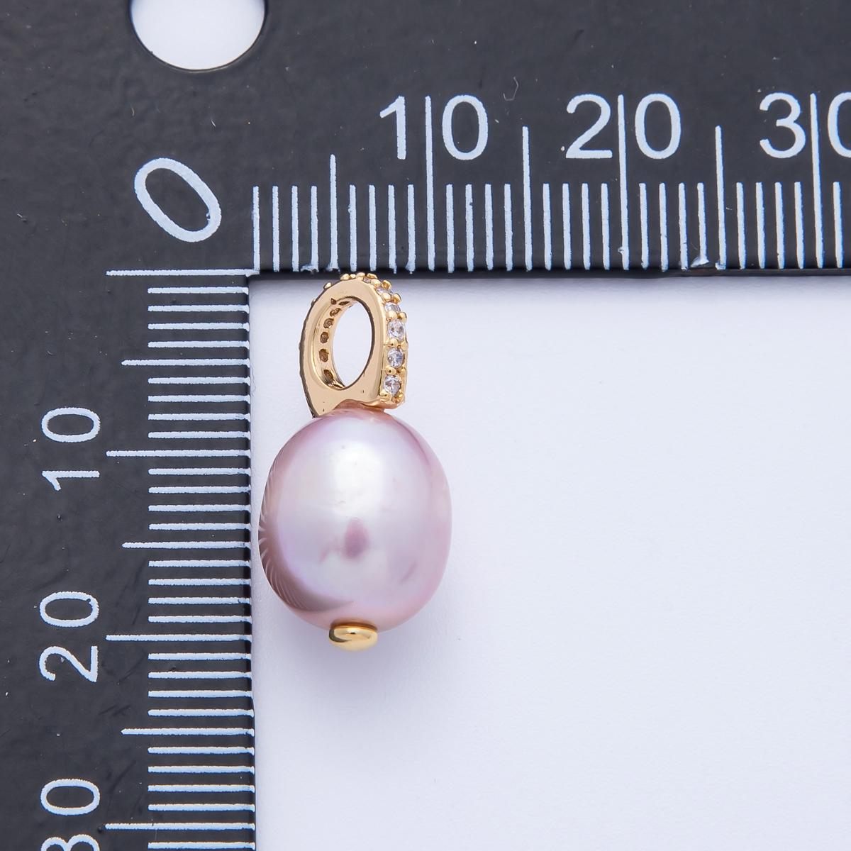 18k Gold Filled 19.5mm Mauve Pink/Purple Oval Baroque Pearl Charm with Micro Pave CZ Teardrop Genuine freshwater Pendant | CHARMS-00324