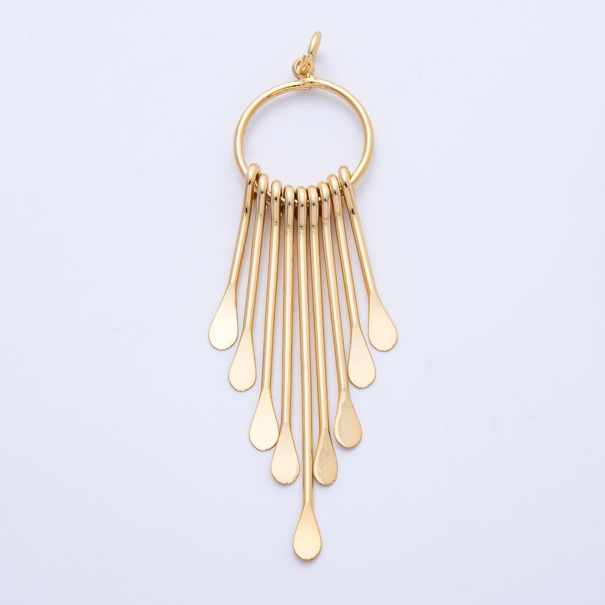 18k Gold Filled Matte Graduated Paddle Tassel Pendant 55.6mm Long Teardrop Fringe Focal Charm Necklace Earring Boho Jewelry | CHARMS-00326