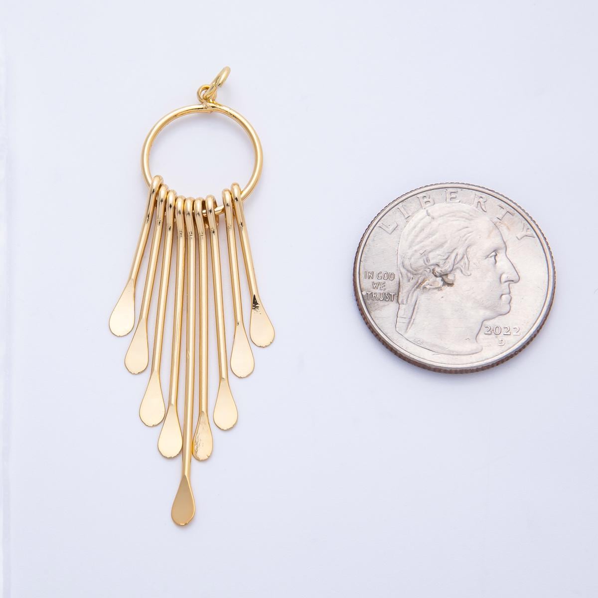 18k Gold Filled Matte Graduated Paddle Tassel Pendant 55.6mm Long Teardrop Fringe Focal Charm Necklace Earring Boho Jewelry | CHARMS-00326