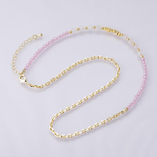 16.5inch Pink Ombre Gemstone 24k Gold Filled Faceted Rose Quartz Beaded Dainty Layering Necklace Handmade Jewelry Gift for Her | WA-04175