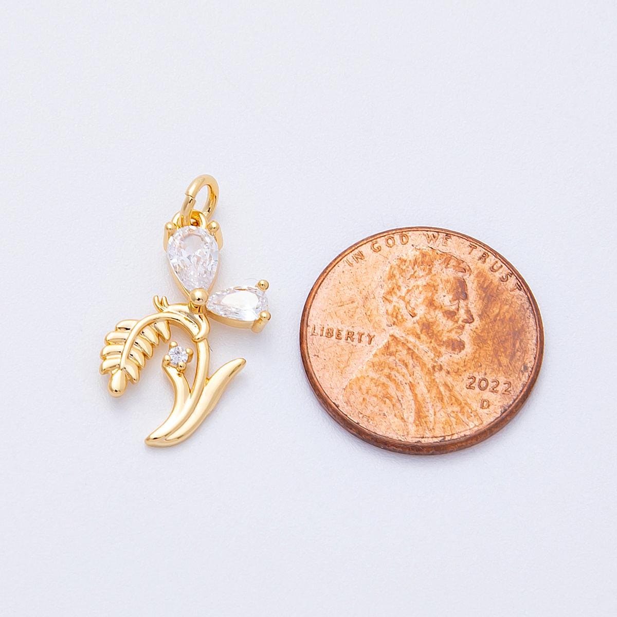 18k Gold Filled 19.7mm Dainty Butterfly Leaf Charm Sparkling CZ Floral Butterfly Botanical Jewelry Finding Nature Inspired | CHARMS-00338