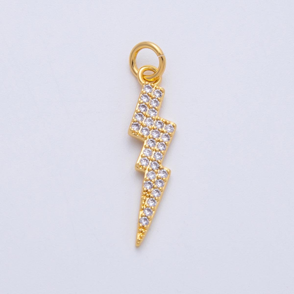 18K Gold Filled 24mm Clear Micro Paved CZ Lightning Bolt Thunder Charm Celestial Jewelry Finding DIY Supply Custom Necklace | Charms-00332