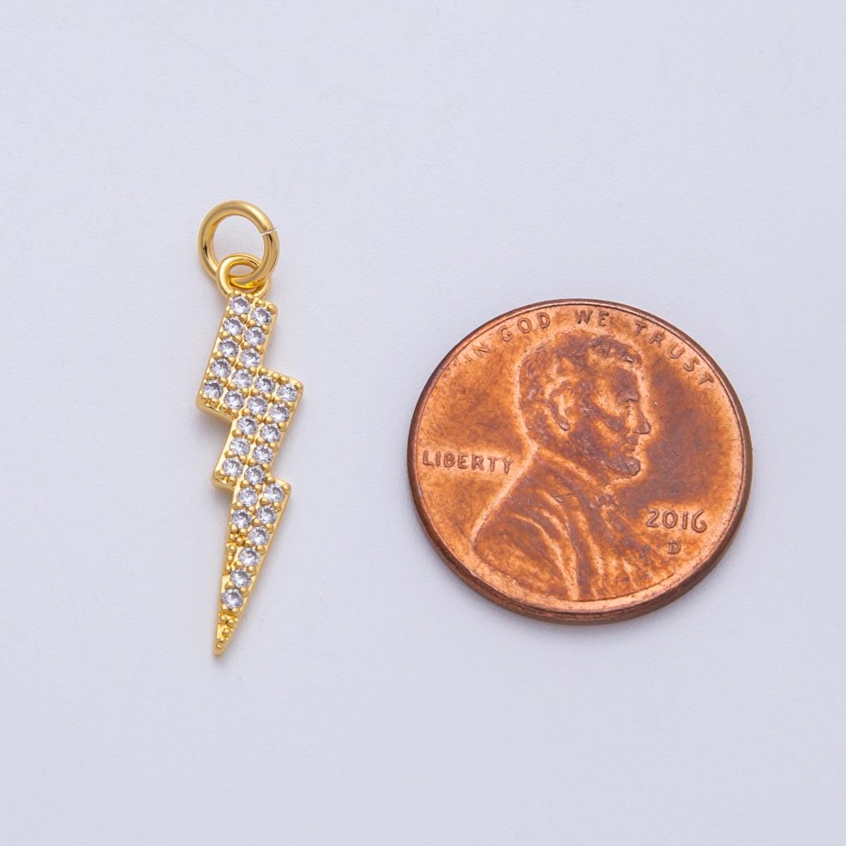 18K Gold Filled 24mm Clear Micro Paved CZ Lightning Bolt Thunder Charm Celestial Jewelry Finding DIY Supply Custom Necklace | Charms-00332