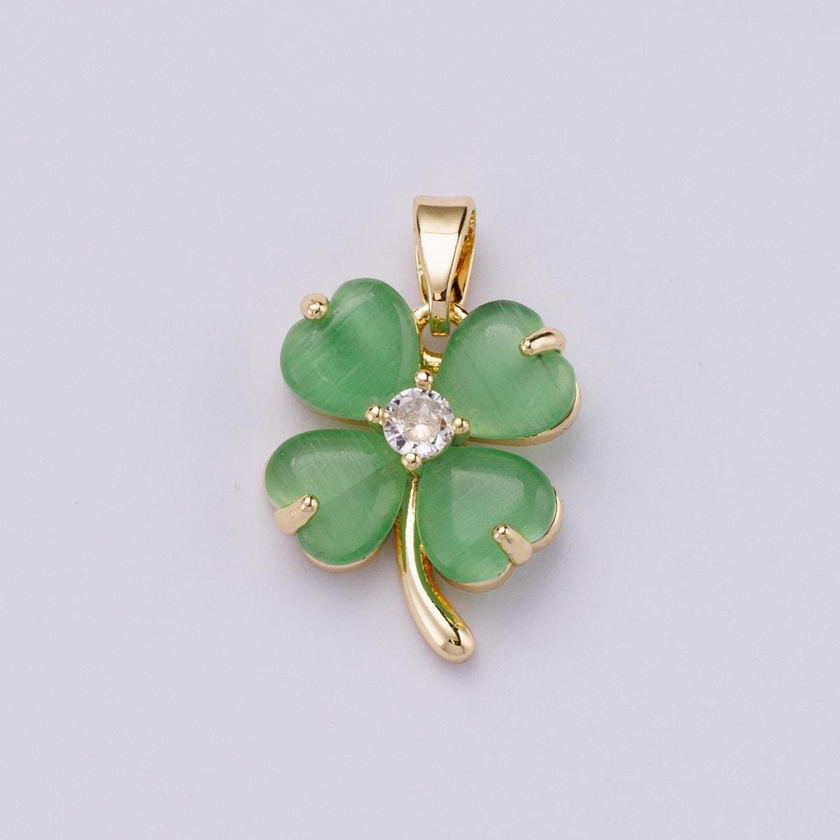18k Gold Filled 16mm Four Leaf Clover Pendant Green Jade Heart Lucky Charm Shamrock DIY Jewelry Supply for custom Necklace | CHARMS-00447