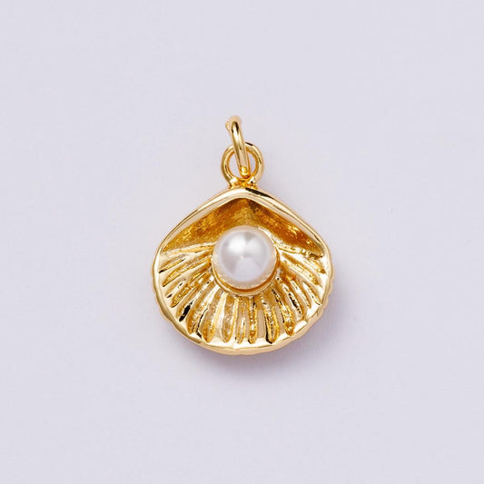 24K Gold Filled 16.1m Clam Shell Pearl Pendant Nautical Ocean Jewelry DIY Supply Summer Beach Gift for Her custom Necklace | CHARMS-00448