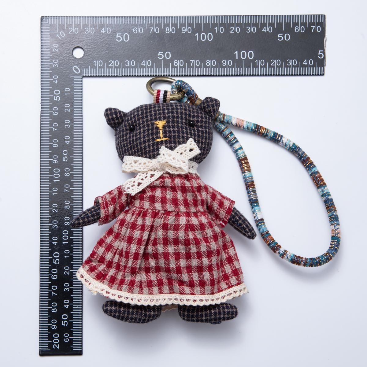 Bear Bag Charms Plush Teddy Keychains Couple Bear Gift Backpack Accessories Boho Gingham Dress and Vest Back to School | WB-00061