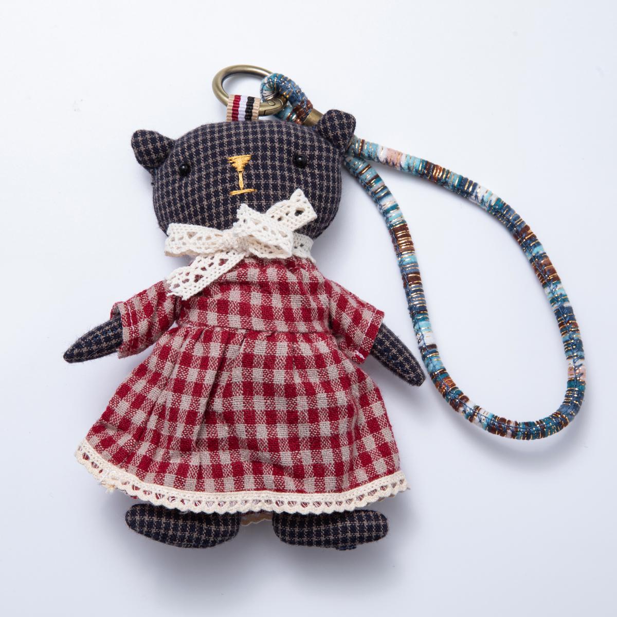 Bear Bag Charms Plush Teddy Keychains Couple Bear Gift Backpack Accessories Boho Gingham Dress and Vest Back to School | WB-00061