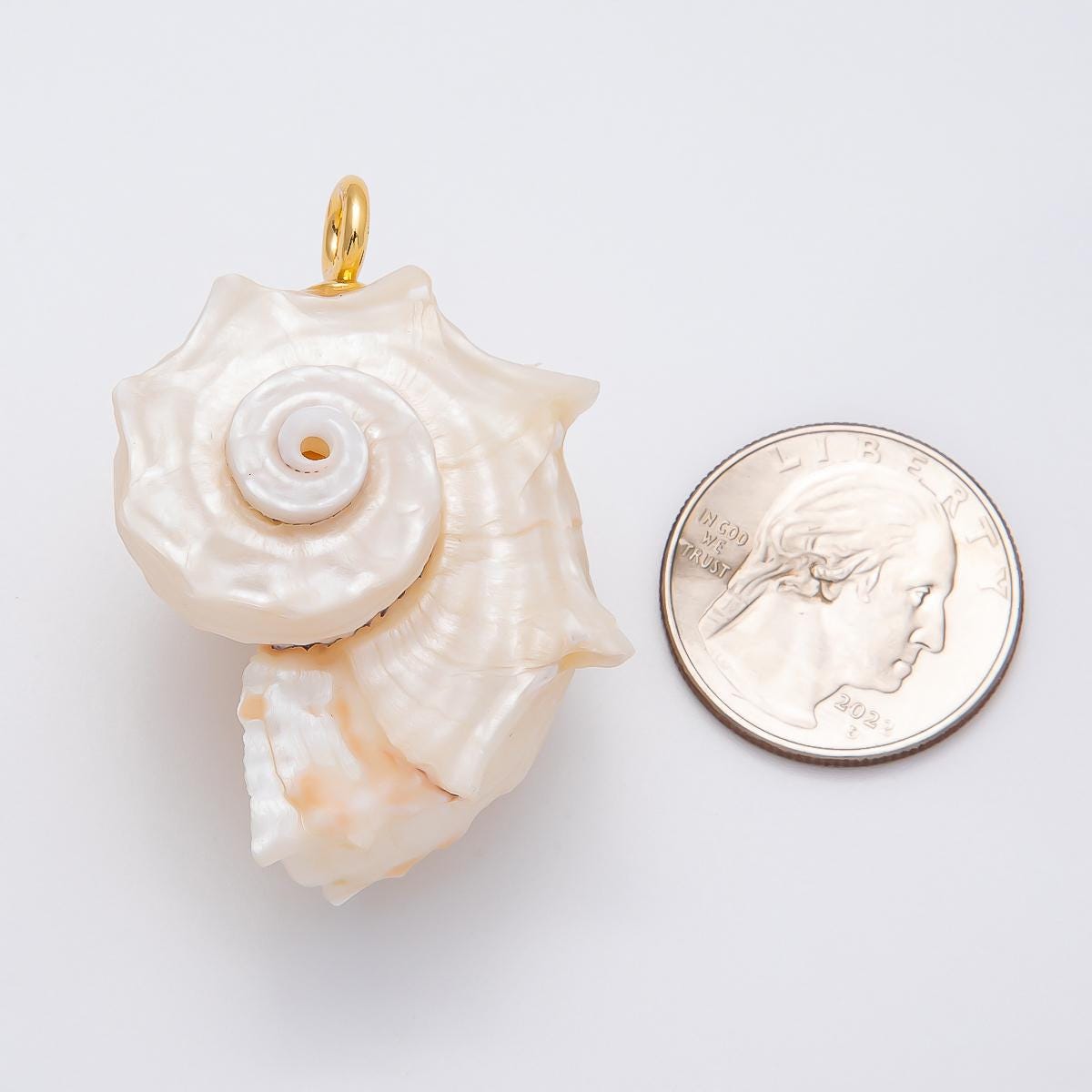 18k Gold Filled 56.5mm Natural Conch Shell Charm Spiral Sea Pendant White Pearlescent Seashell Necklace Beach Wedding Jewelry | CHARMS-00435