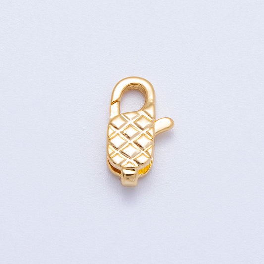 18k Gold Filled 12mm Quilted Lobster Clasp Textured Checkered Jewelry Component for custom Necklace & Bracelet DIY Supply | FINDINGS-00127