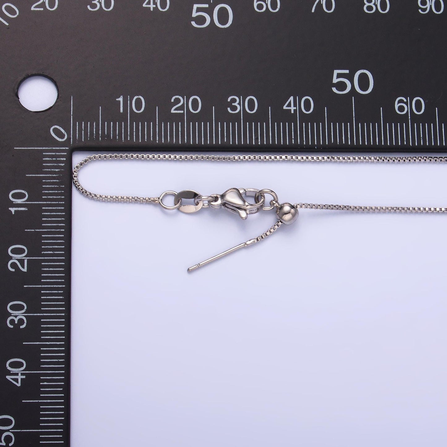 Silver 1mm Dainty Box Adjustable Slider 19.68 Inch Needle Threader Chain Necklace | WA-2733