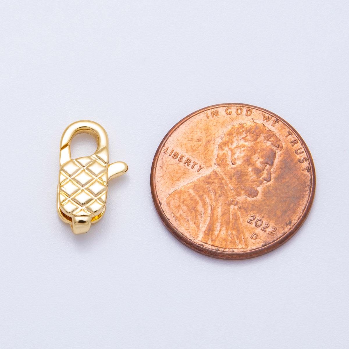 18k Gold Filled 14mm Quilted Lobster Clasp Textured Checkered Jewelry Component for custom Necklace & Bracelet DIY Supply | FINDINGS-00128