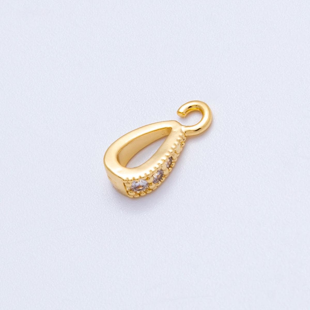 18k Gold Filled 10.8mm CZ Pave Pendant Bails Teardrop Connector Pinch Bail DIY Necklace Supply Artisan Jewelry Making | FINDINGS-00129