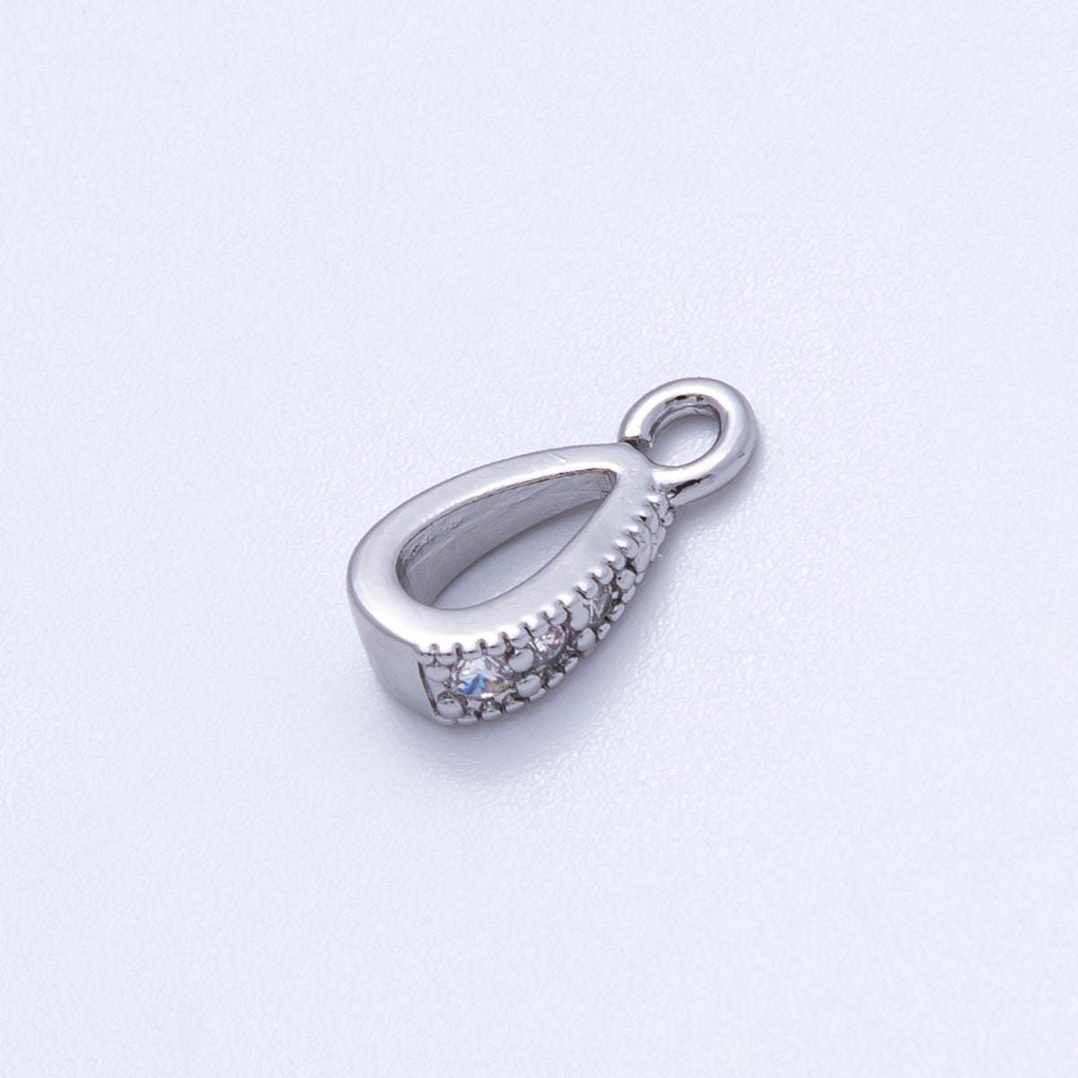 18k Gold Filled 10.8mm CZ Pave Pendant Bails Teardrop Connector Pinch Bail DIY Necklace Supply Artisan Jewelry Making | FINDINGS-00129