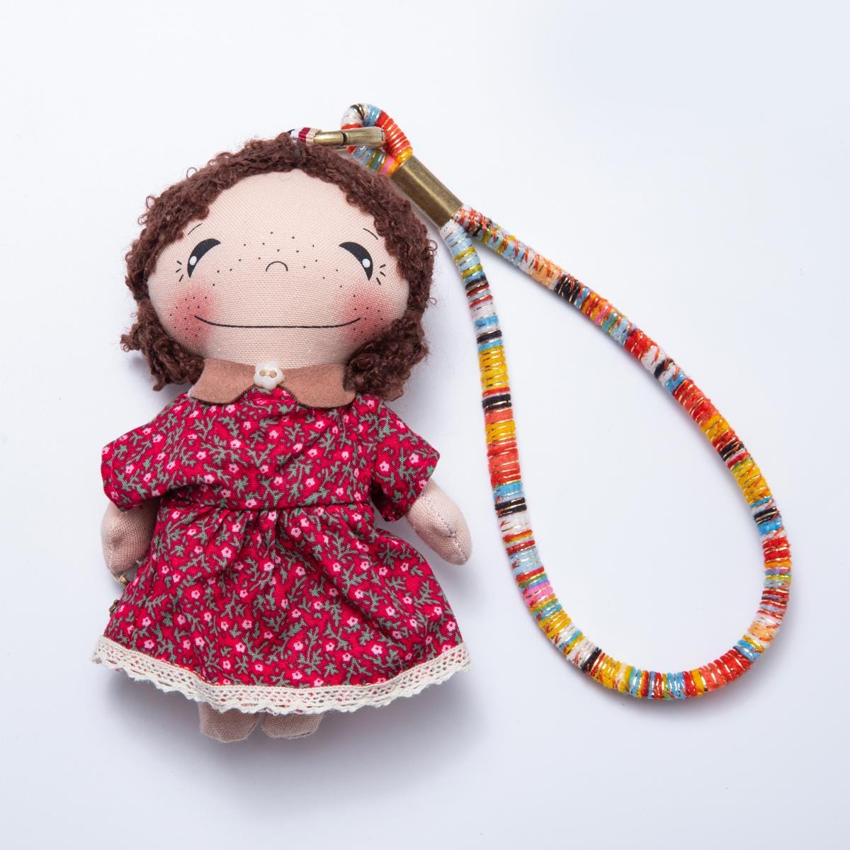 Doll Bag Charms Couple Keychains with Red Floral & Plaid Outfits Fabric Plushie for Purses Backpacks colorful Lanyard Accessory | WB-00059