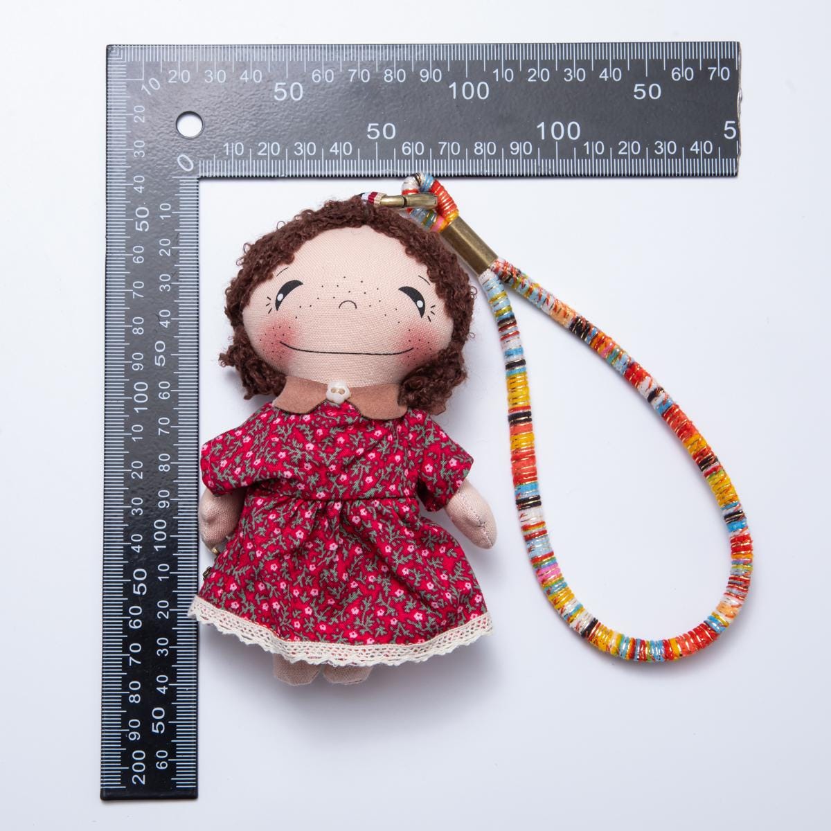 Doll Bag Charms Couple Keychains with Red Floral & Plaid Outfits Fabric Plushie for Purses Backpacks colorful Lanyard Accessory | WB-00059