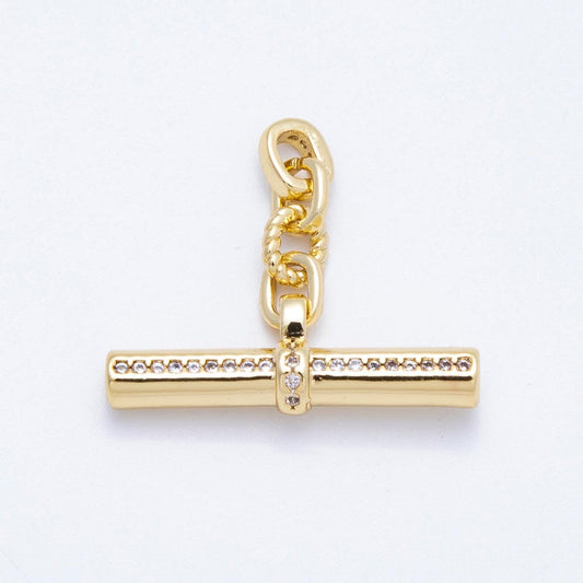 16K Gold Filled 26mm Micro Paved CZ Twisted Rope Tube Bar Pendant Toggle Charm Artisan Jewelry Making Supply for necklace | Findings-00047