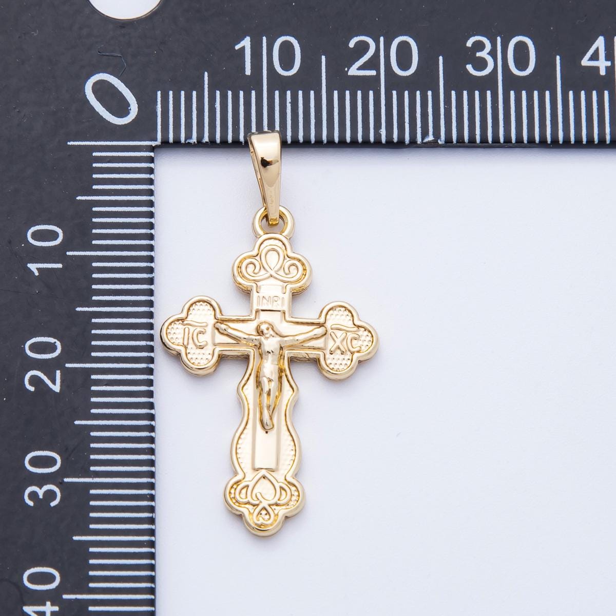16k Gold Filled 29mm Eastern Orthodox Cross Crucifix Pendant INRI Religious Traditional Christian Gift Jewelry Making Supply | CHARMS-00210