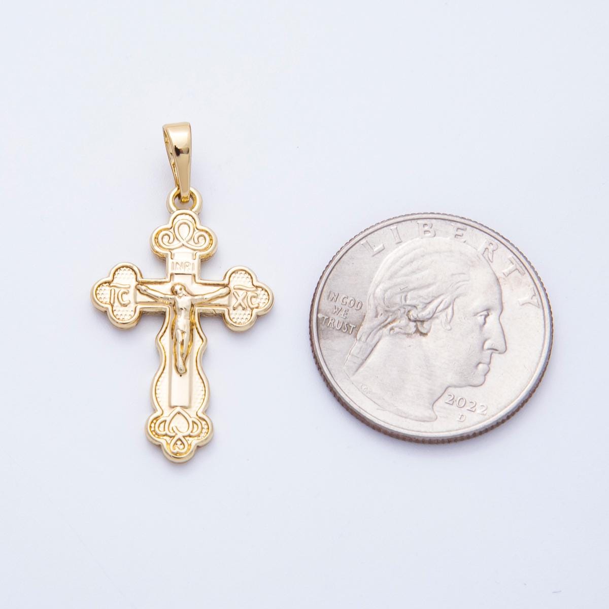 16k Gold Filled 29mm Eastern Orthodox Cross Crucifix Pendant INRI Religious Traditional Christian Gift Jewelry Making Supply | CHARMS-00210