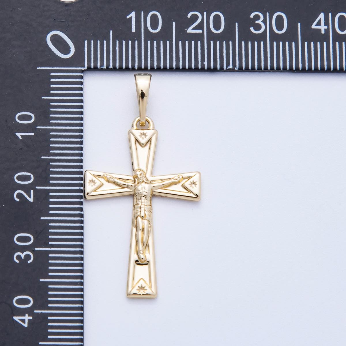 16k Gold Filled Engraved Starburst Cross Charm 29.6mm Minimalist Catholic Religious Jewelry Meaningful Gift for Her | CHARMS-00214