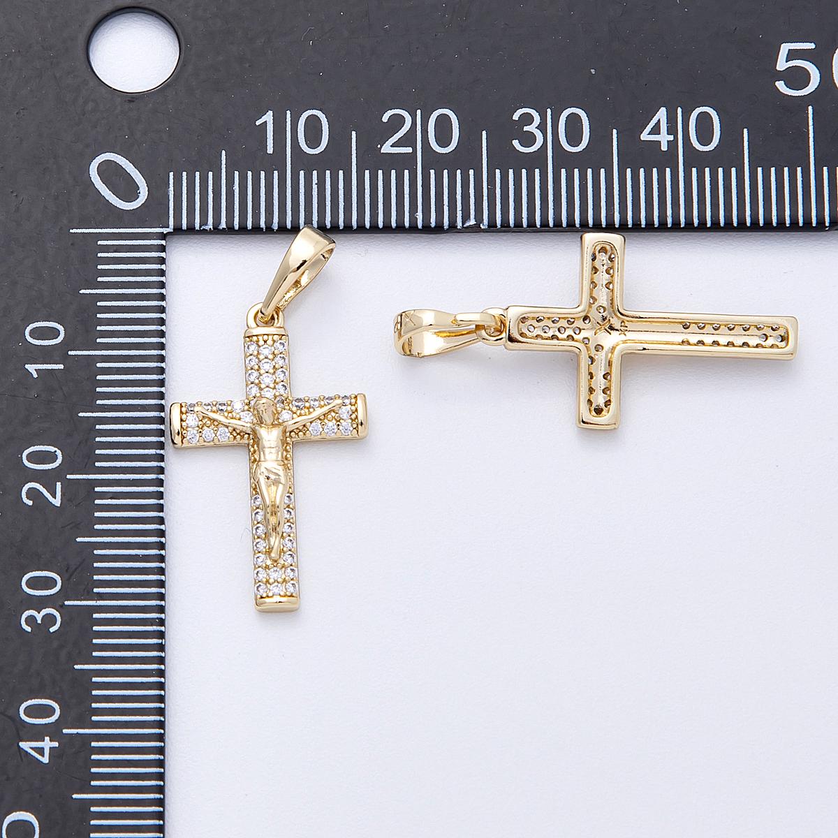 14k Gold Filled Crucifix Pendant 24.5mm Micro Pave CZ Cross Charm Modern Catholic Religious Jewelry Sparkling Gift for Her | CHARMS-00220