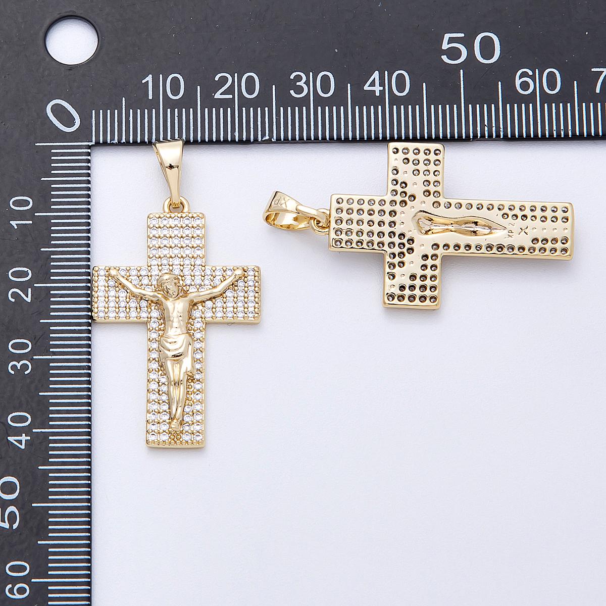 14k Gold Filled Crucifix Pendant 34.6mm Micro Pave CZ Cross Charm Modern Catholic Religious Jewelry Sparkling Gift for Her | CHARMS-00221