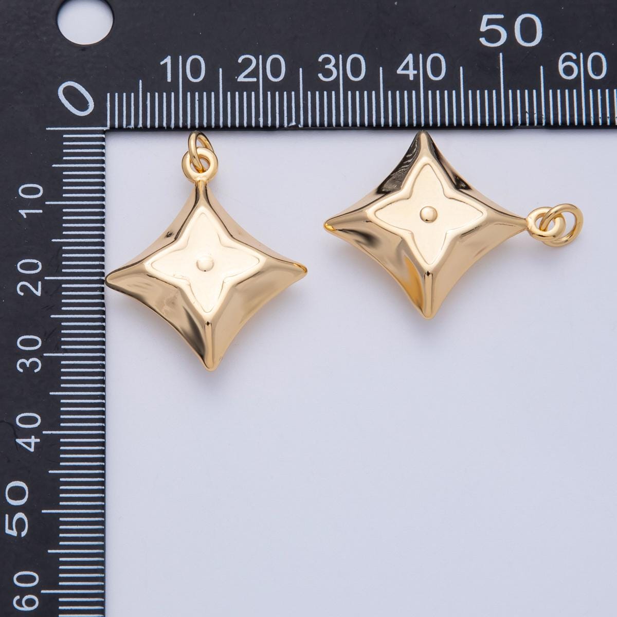 18K Gold Filled 29.5mm Flower Star Chubby Multidimensional Charm Puffy North Star Pendant 3D Sculptural Compass Gift for Her | Charms-00331