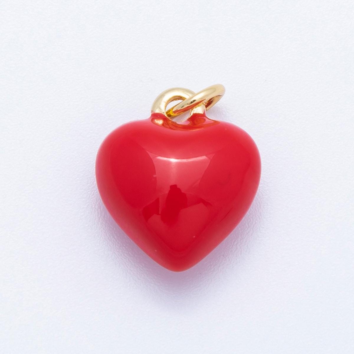 Vibrant Red Enamel Puffy Heart Charm 16k Gold Filled 14.1mm Romantic Heart Pendant 3D Love Amulet Jewelry Gift for Her | CHARMS-00217