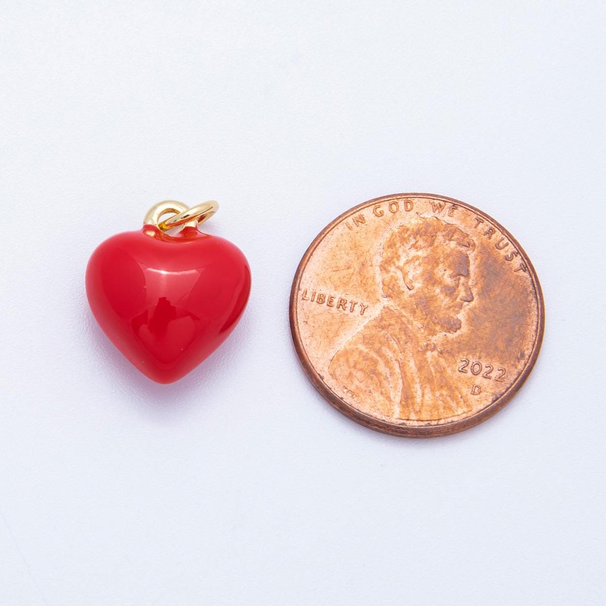 Vibrant Red Enamel Puffy Heart Charm 16k Gold Filled 14.1mm Romantic Heart Pendant 3D Love Amulet Jewelry Gift for Her | CHARMS-00217