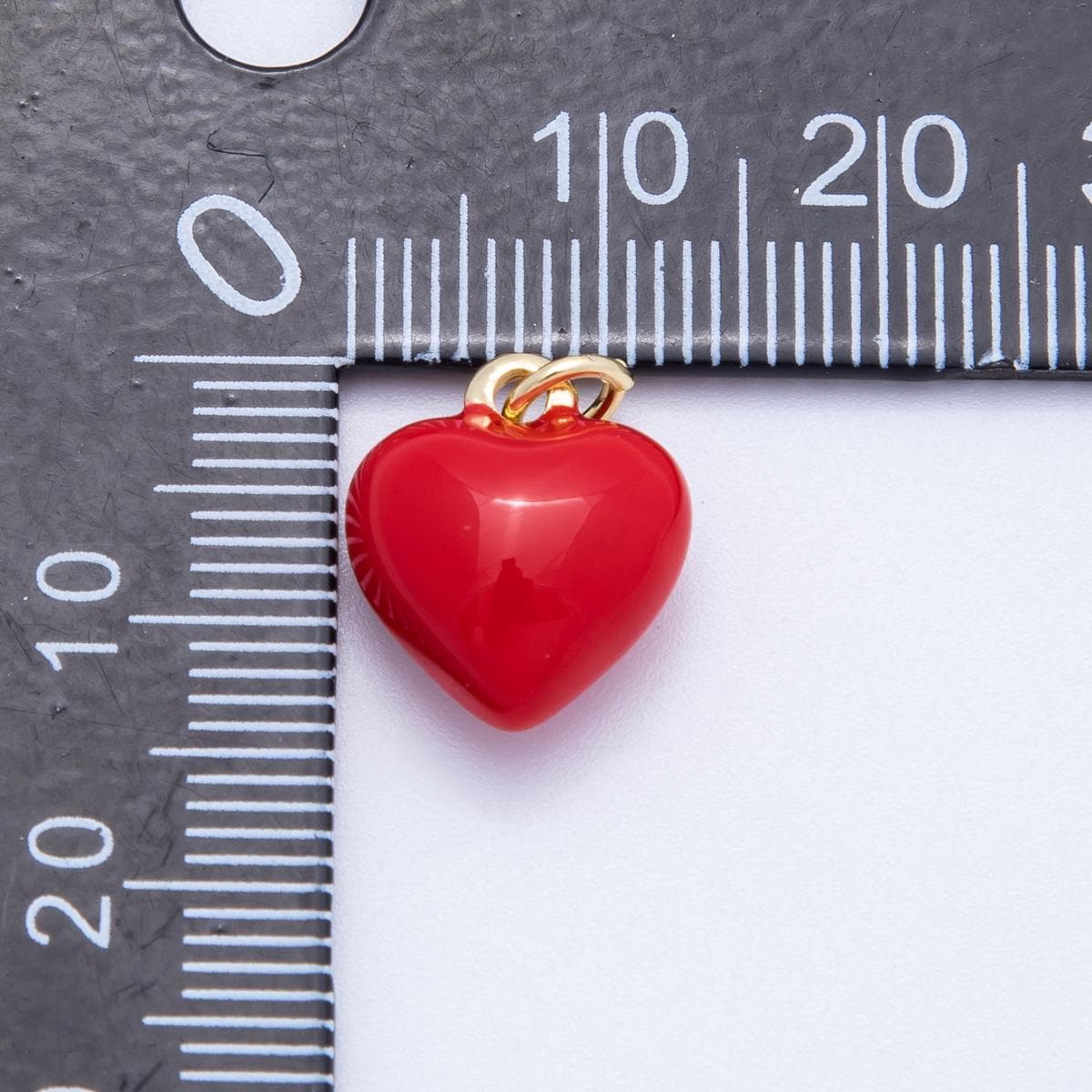 Vibrant Red Enamel Puffy Heart Charm 16k Gold Filled 14.1mm Romantic Heart Pendant 3D Love Amulet Jewelry Gift for Her | CHARMS-00217
