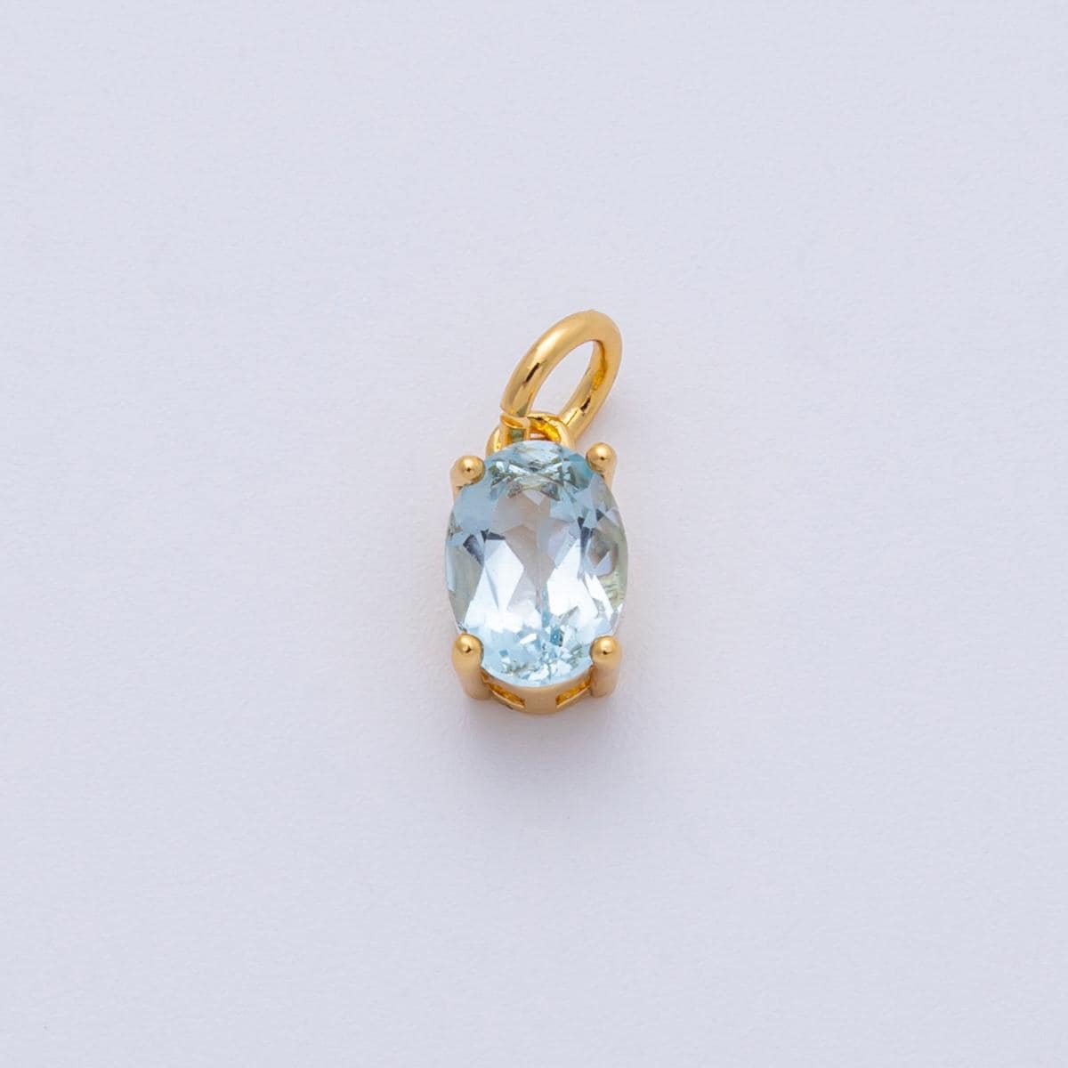 18K Gold Filled 8.8mm Light Blue CZ Oval Birthstone Charm Aquamarine March Pendant Minimalist Amulet Gift for Her | Charms-00330