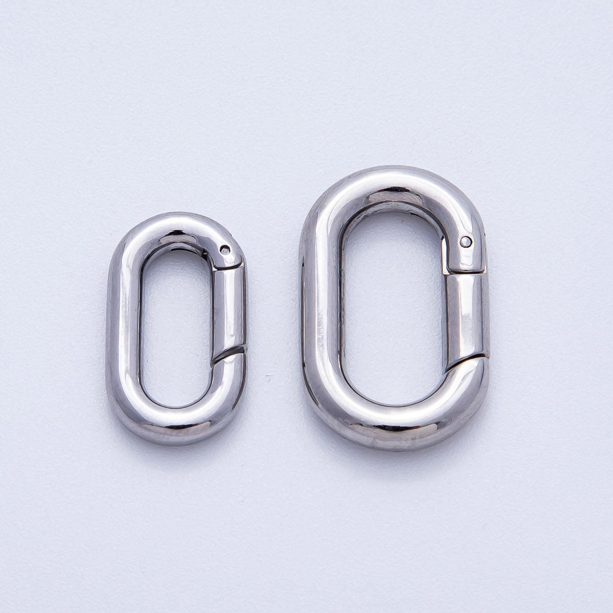 Stainless Steel 18.3mm & 22.6mm High-Polish Silver Oval Carabiner Clasp Minimalist Charm Connector for DIY Modern Jewelry | FINDINGS-00076