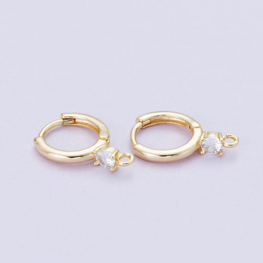 12.5mm 18k Gold Filled Huggie Hoop Earrings with Clear CZ Stone Open Link Charm Component for Jewelry Making (17.6 x 12.5mm) Findings-00083