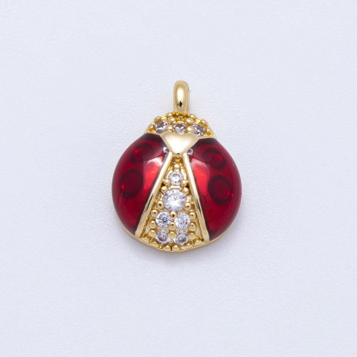 16k Gold Filled 13mm Ladybug Pendant Red Enamel Good Luck Charm with Sparkling CZ Nature Lover Gift for Her | CHARMS-00347