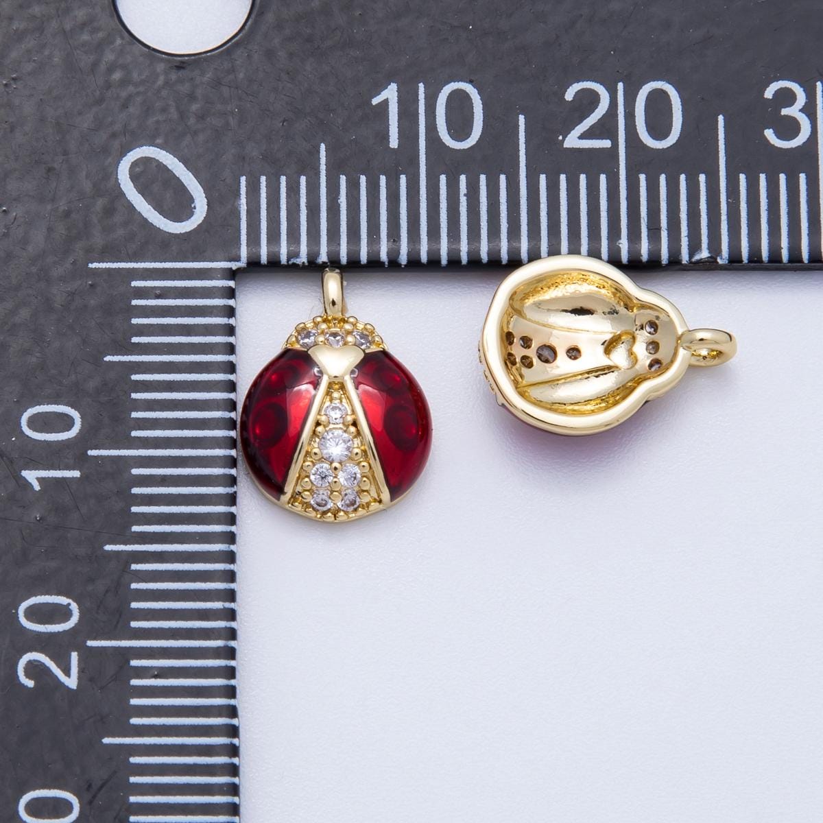16k Gold Filled 13mm Ladybug Pendant Red Enamel Good Luck Charm with Sparkling CZ Nature Lover Gift for Her | CHARMS-00347