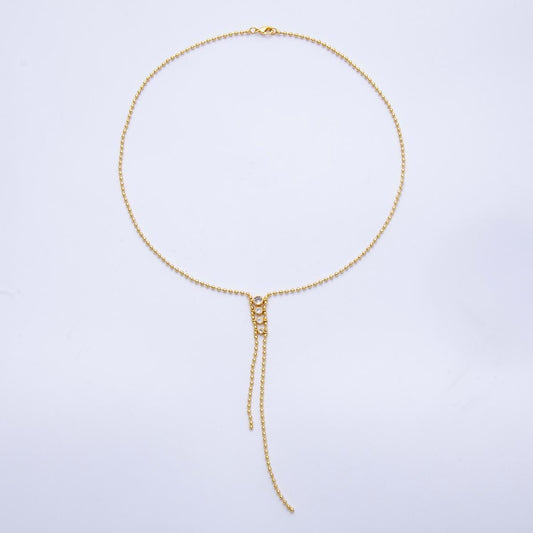 18K Gold Filled Lariat Necklace, Y Beaded Necklace, Clear, Clear CZ Necklace, Minimalist Jewelry Long Gold Necklace 17.9 inch WA-4037