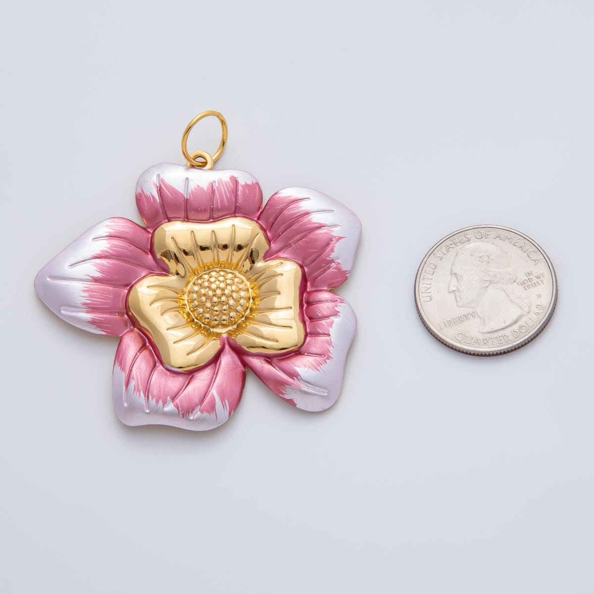 18K Gold Plated 51mm Blue, Pink, Black Enamel Blooming Flower Charm Summer Jewelry Making Supply for custom necklace | AF1421