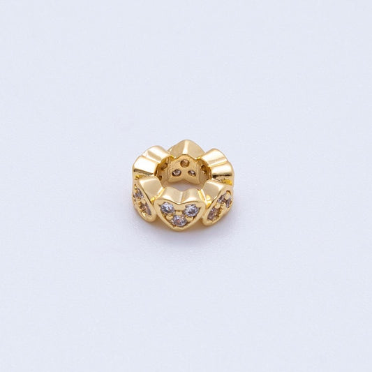 18k gold filled 6mm round beaded Micro Pave Heart outline spacer donut bead | Beads-00164