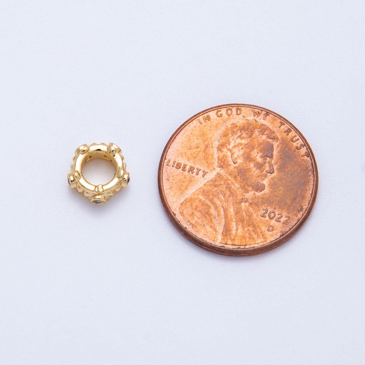 18k gold filled 7mm round beaded Clear CZ Bezel Cut outline spacer donut bead for Bracelet, Necklace | Beads-00165