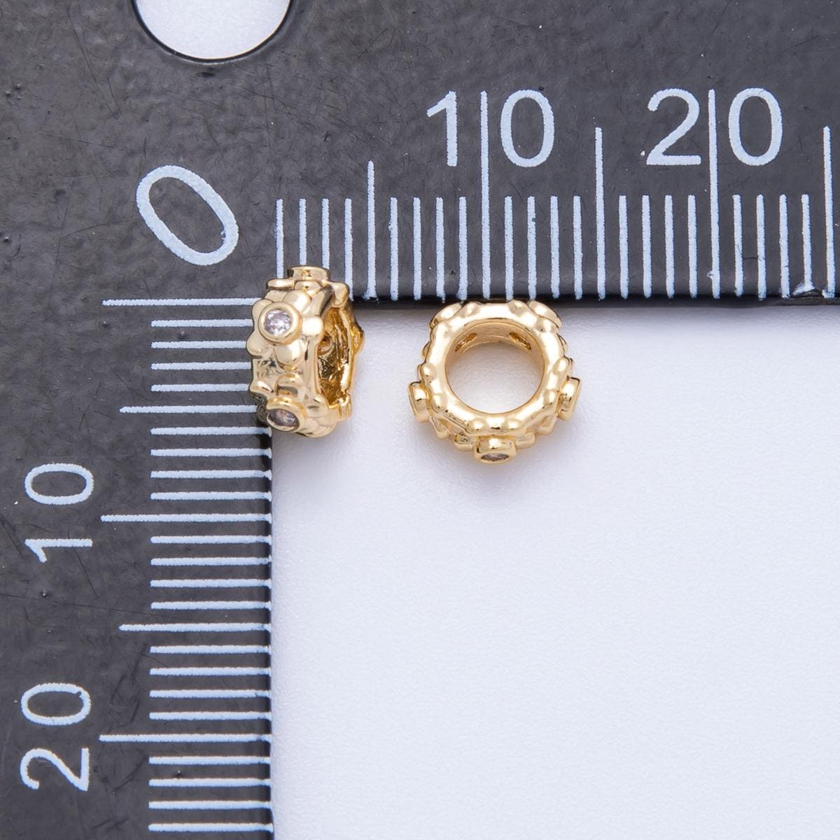 18k gold filled 7mm round beaded Clear CZ Bezel Cut outline spacer donut bead for Bracelet, Necklace | Beads-00165